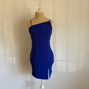 Just Quella Mini Dress Royal Blue Asymmetrical Slit 4-6 NWT